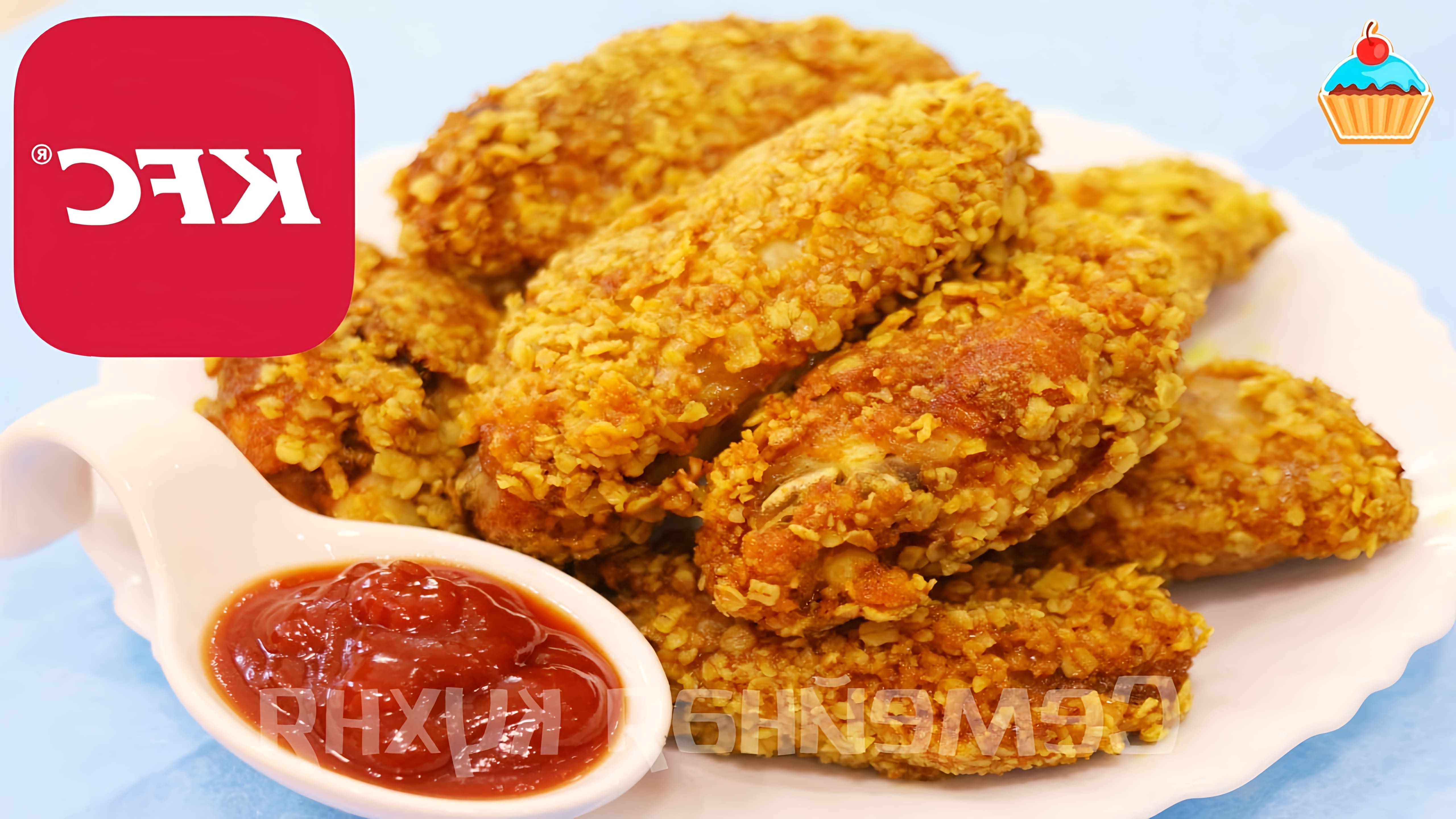 В этом видео демонстрируется процесс приготовления куриных крылышек KFC по семейному рецепту