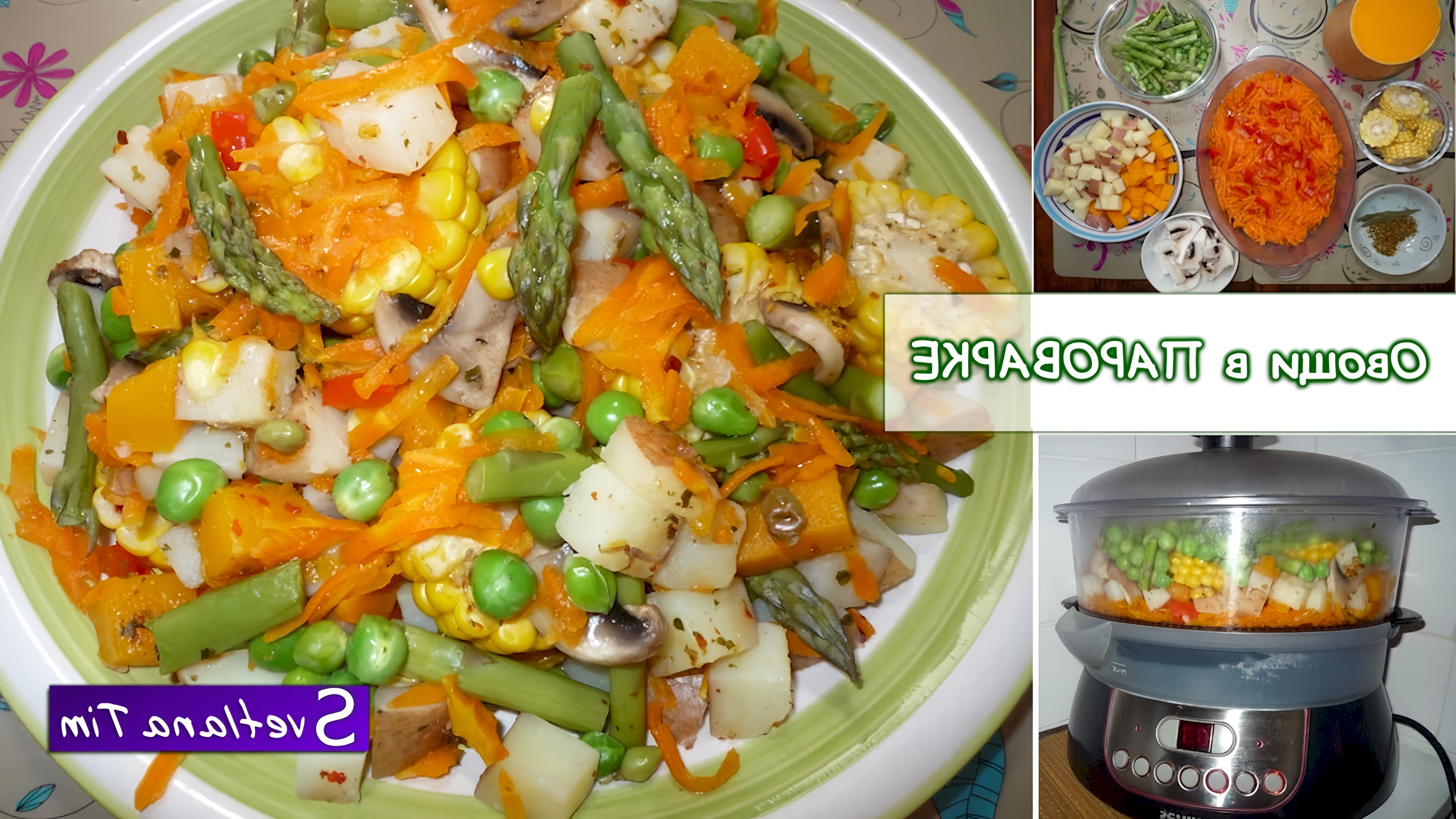В этом видео демонстрируется процесс приготовления овощей на пару в пароварке