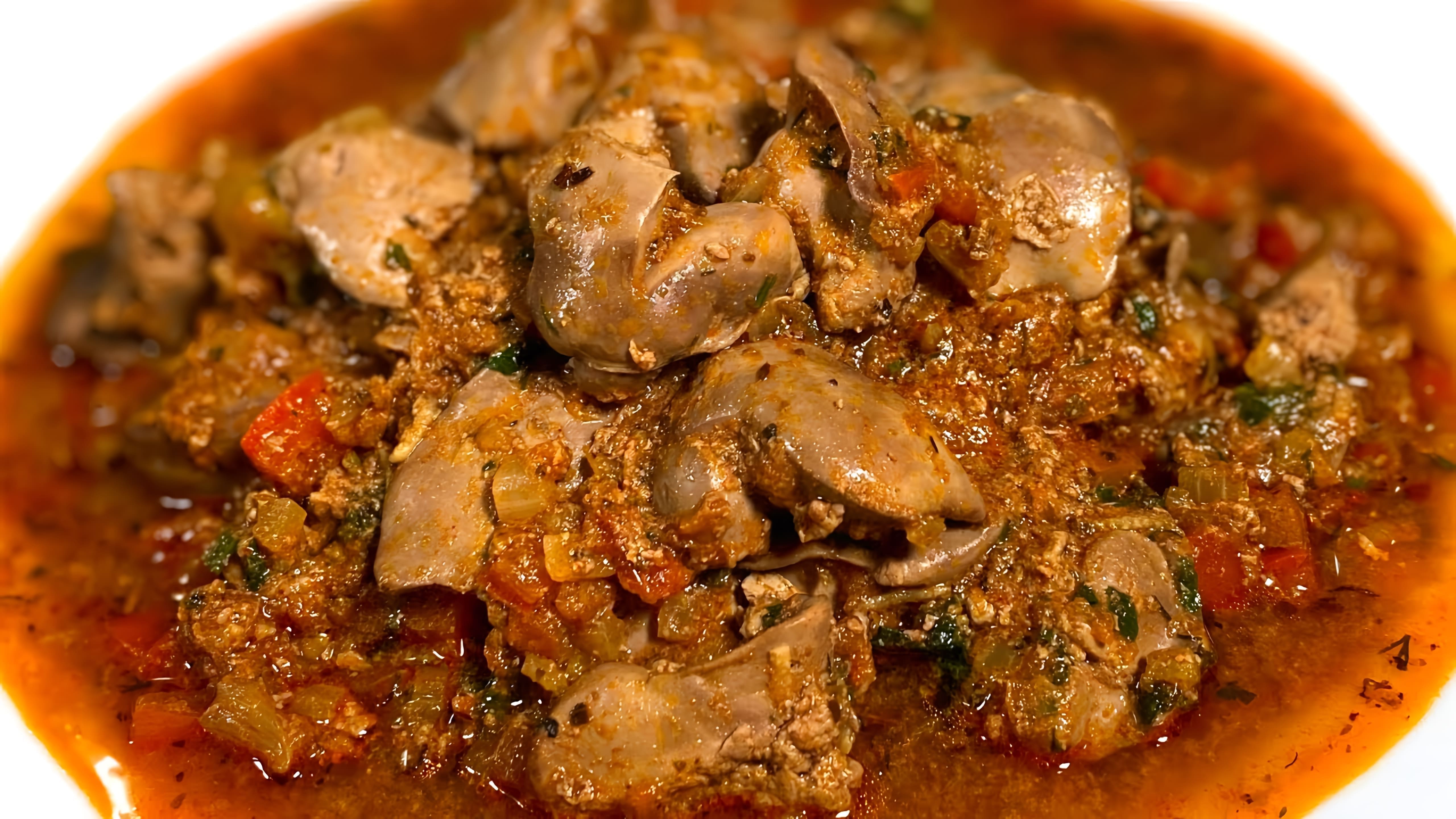 В этом видео демонстрируется рецепт приготовления куриной печени на сковороде с томатной подливкой