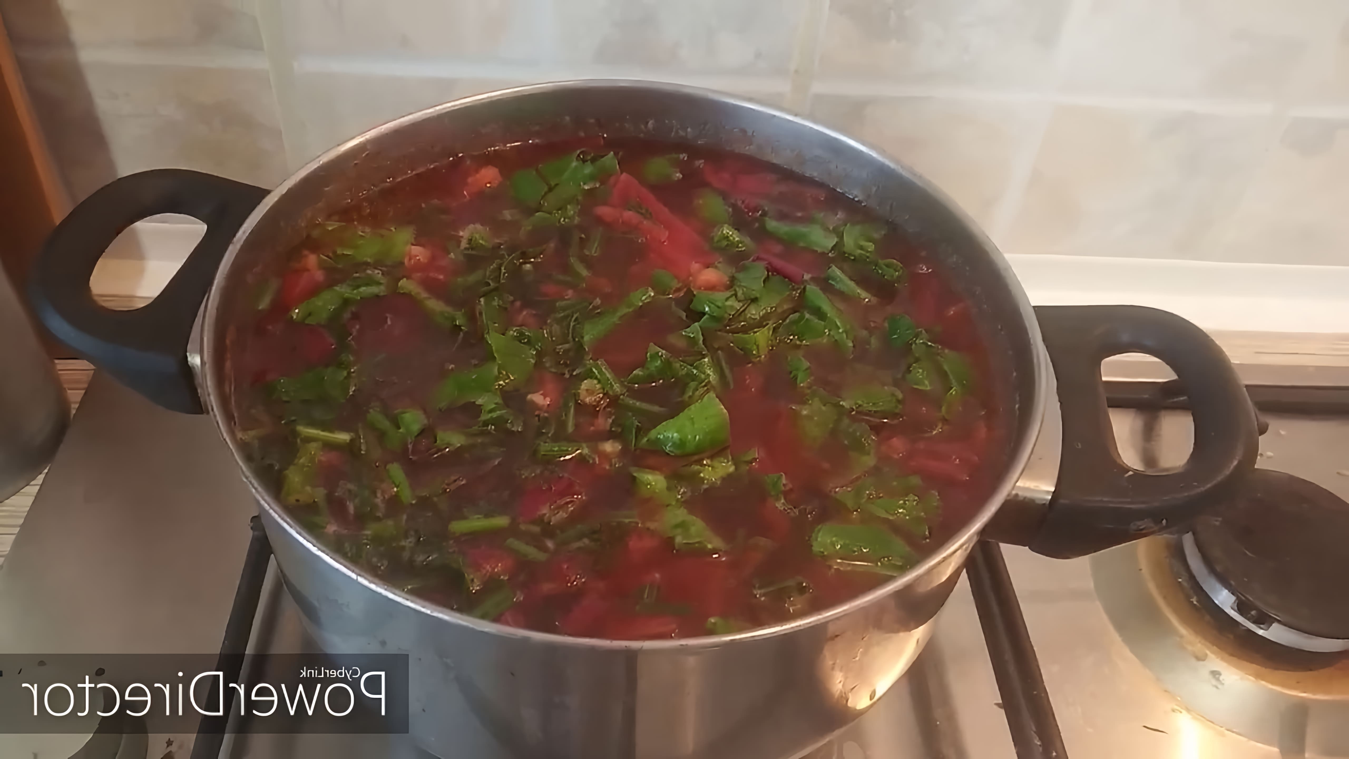 Видео посвящено приготовлению супа борщ с листьями свёклы, который описывается как любимый летний суп в регионе