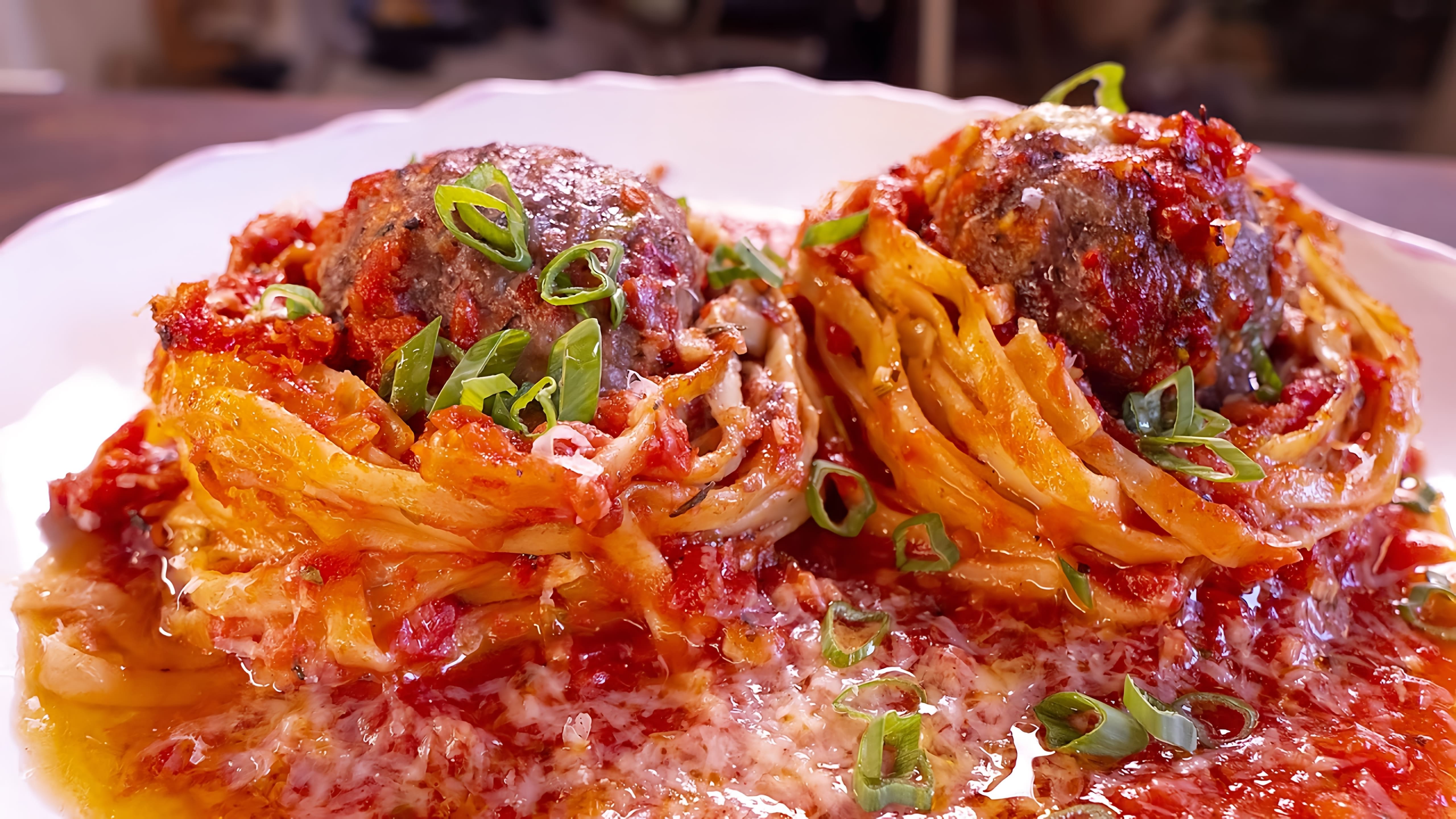 В этом видео шеф-повар демонстрирует процесс приготовления итальянского блюда "гнезда с тефтелями"