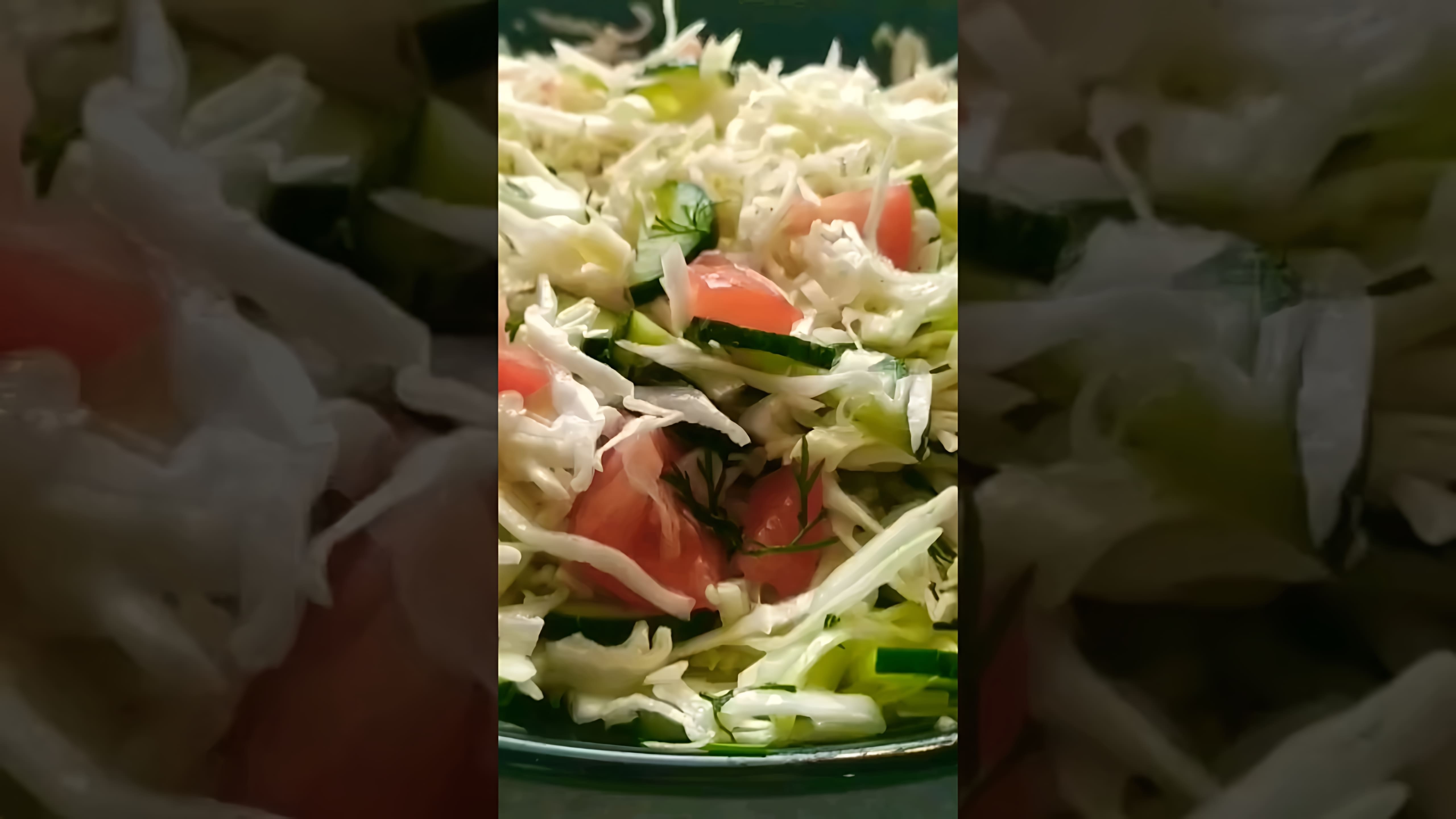 В этом видео-ролике вы увидите, как приготовить легкий, вкусный и простой салат из капусты, томата и огурца