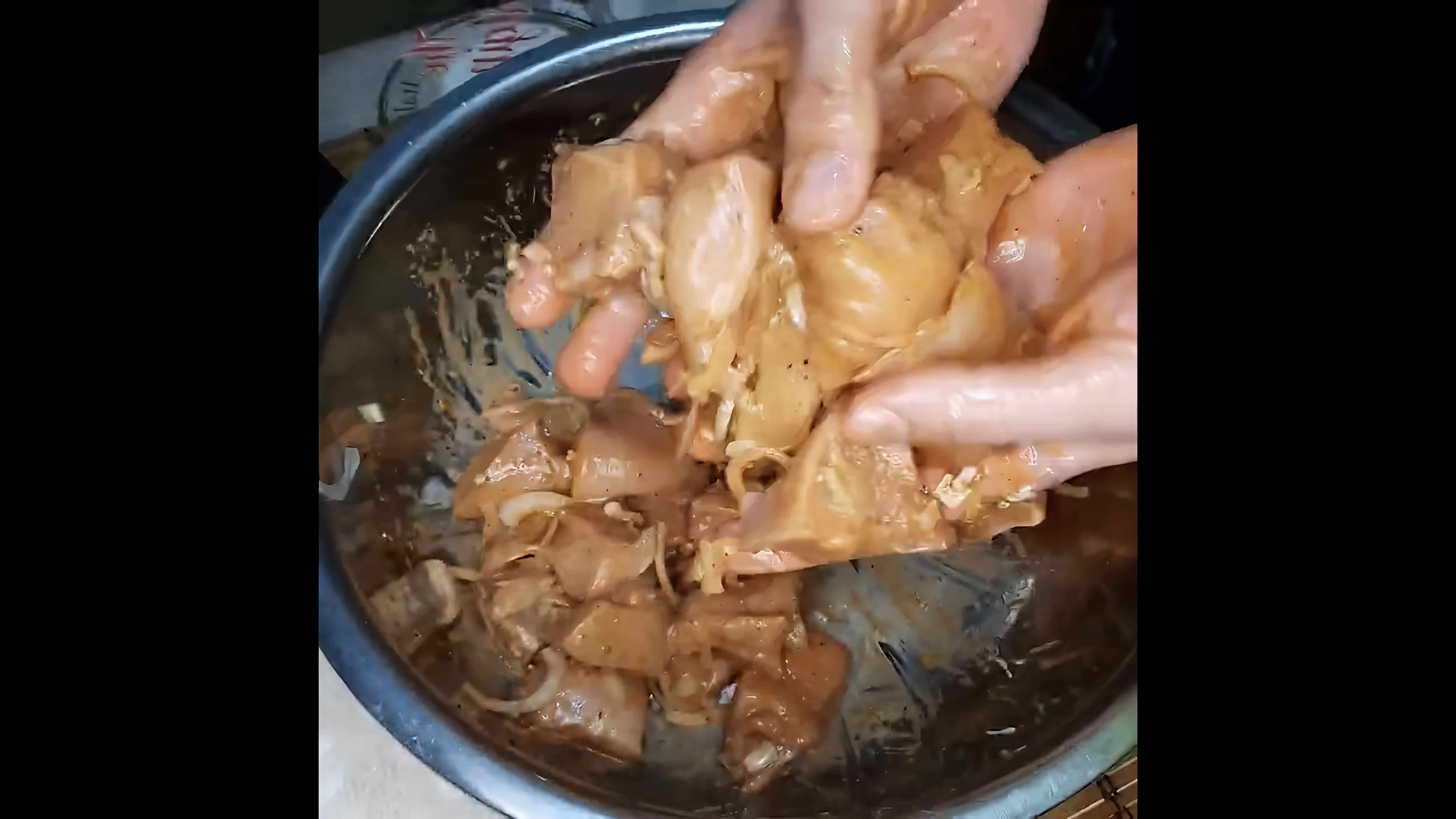В этом видео демонстрируется процесс приготовления куриного шашлыка на шпажках в духовке