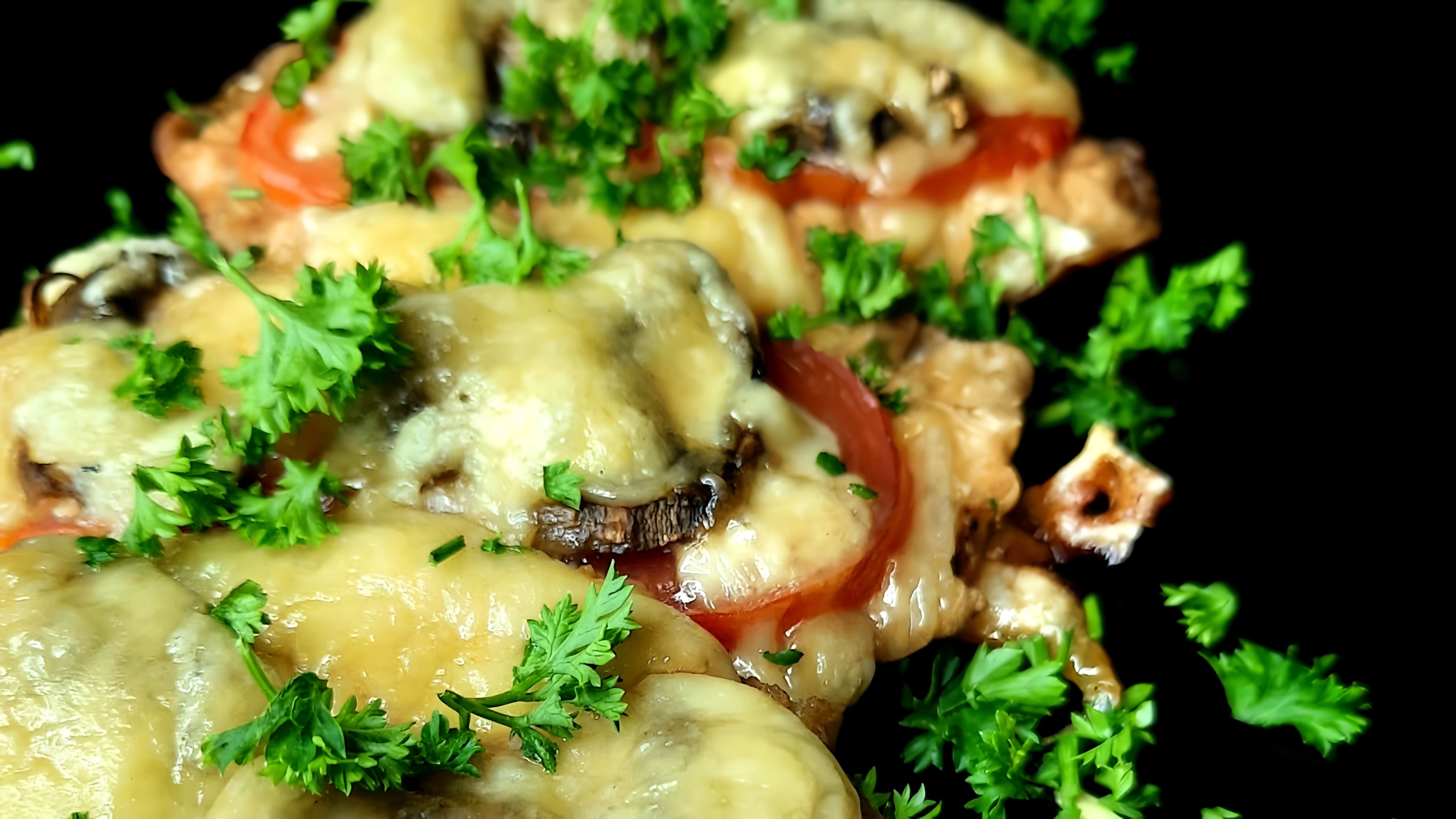 В этом видео демонстрируется рецепт приготовления отбивных по-французски с помидорами, грибами и сыром