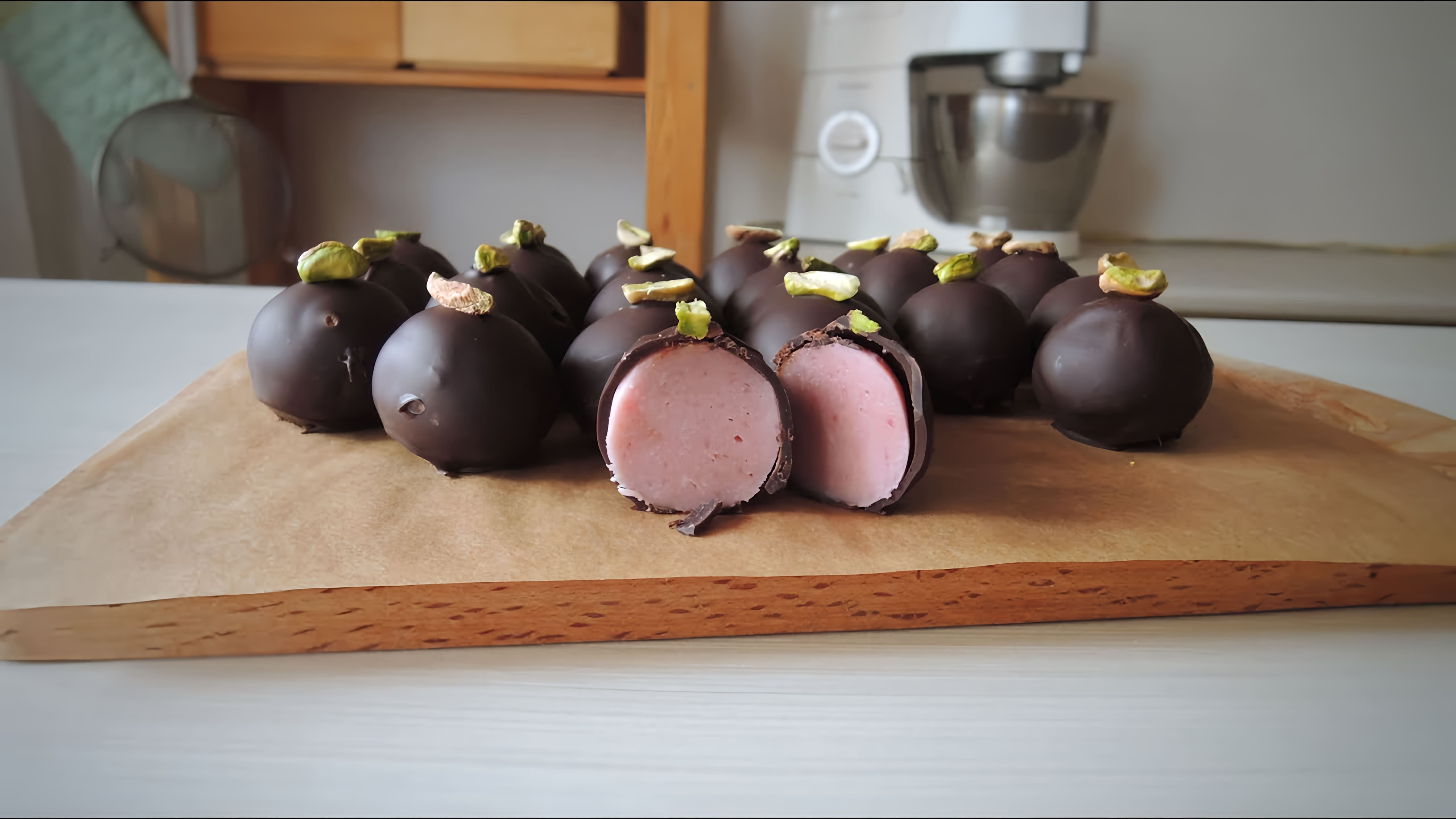 В этом видео демонстрируется процесс приготовления малиновых трюфелей в домашних условиях