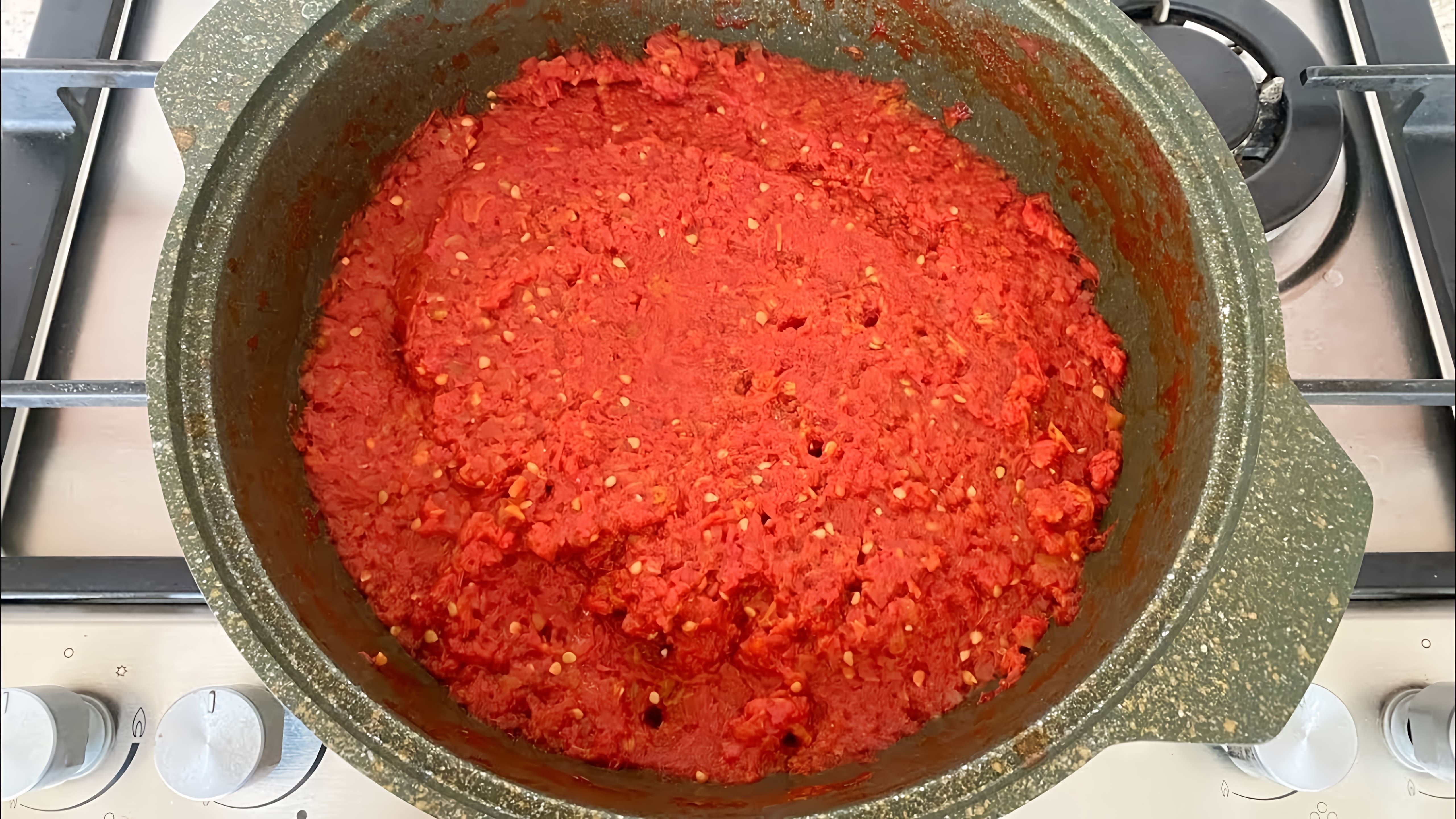 В этом видео демонстрируется рецепт приготовления томатной пасты за 30 минут без долгого упаривания