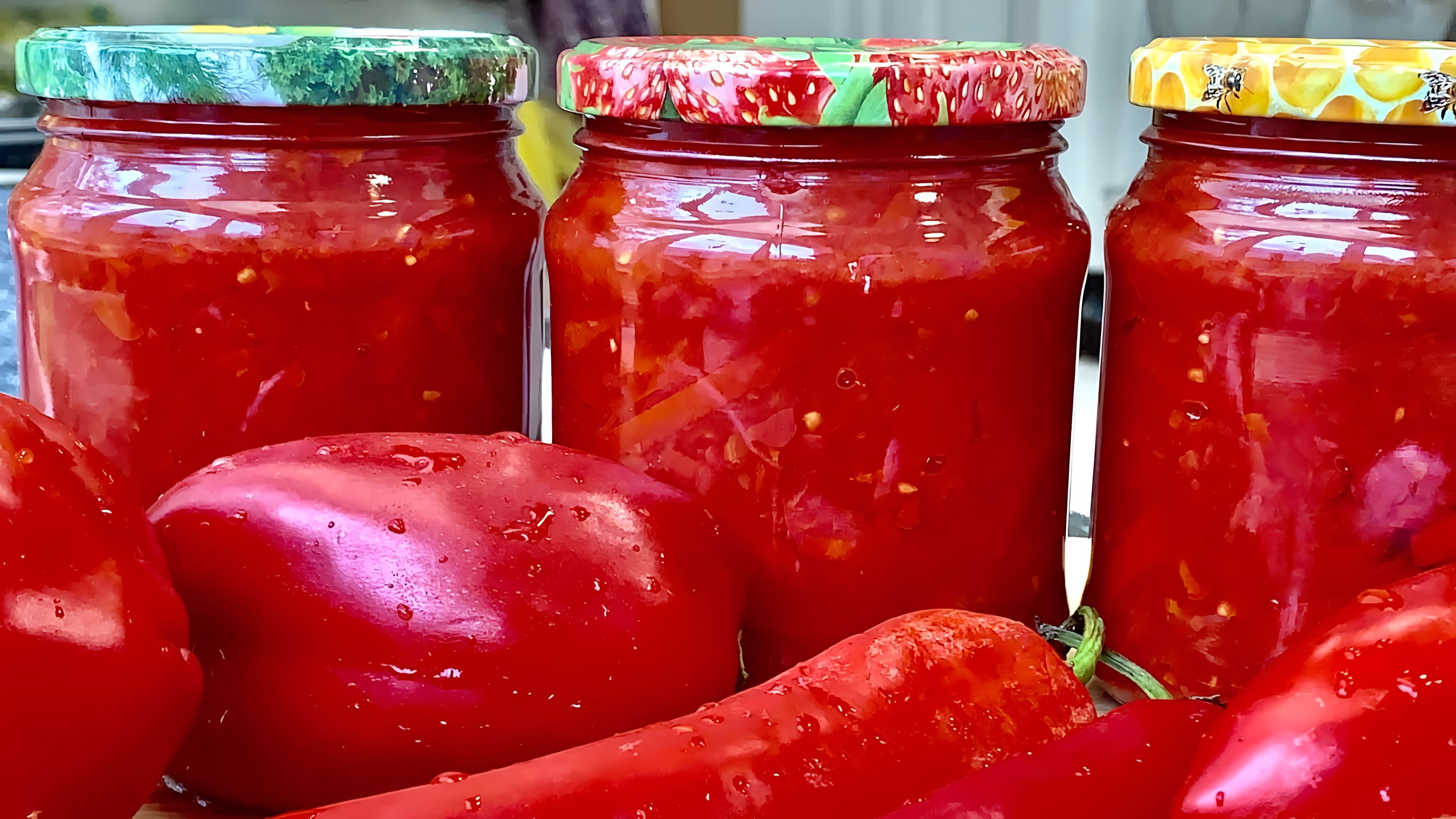 В этом видео демонстрируется процесс приготовления лечо из перца и помидоров