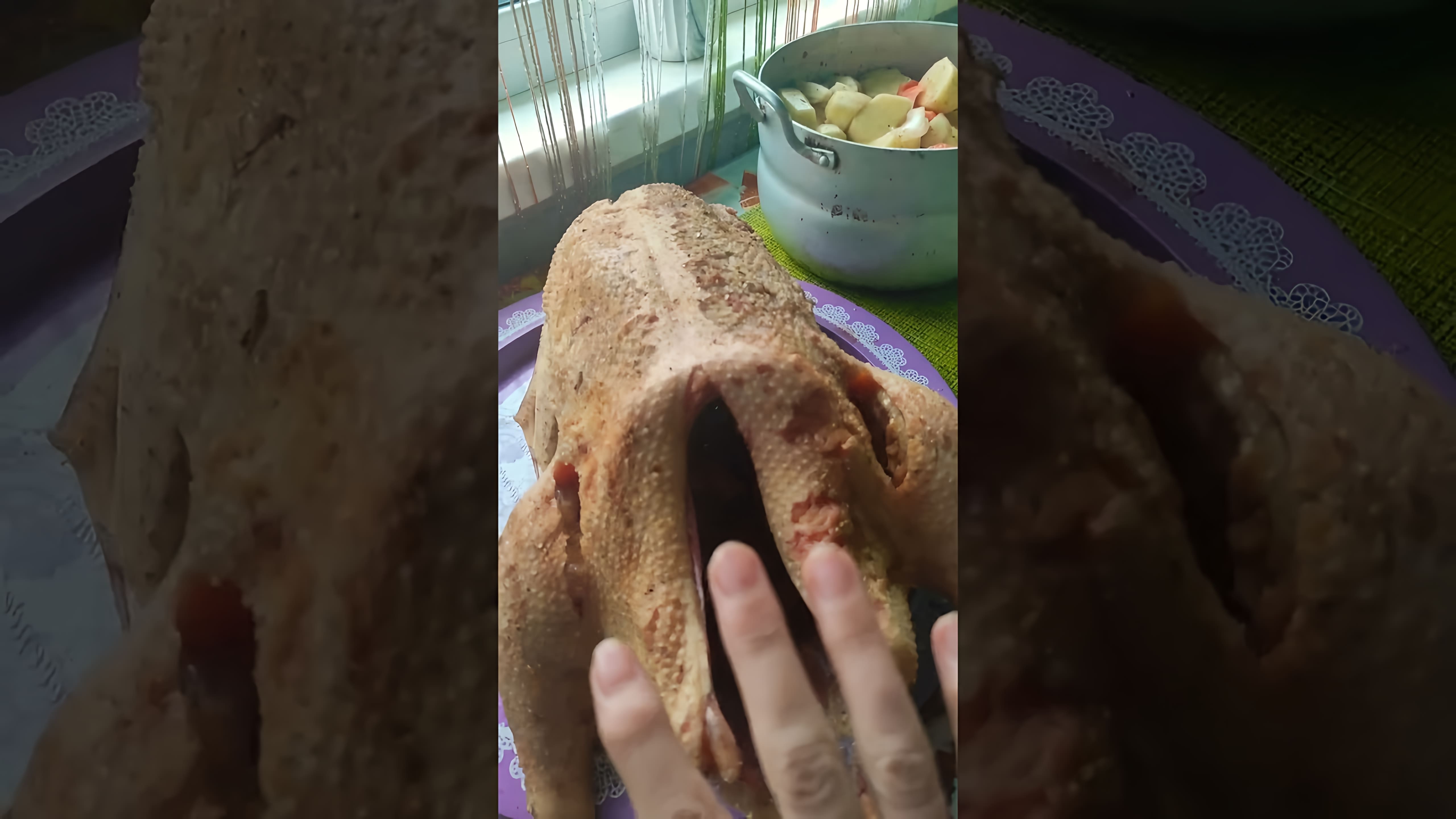 В этом видео демонстрируется процесс приготовления гуся в духовке