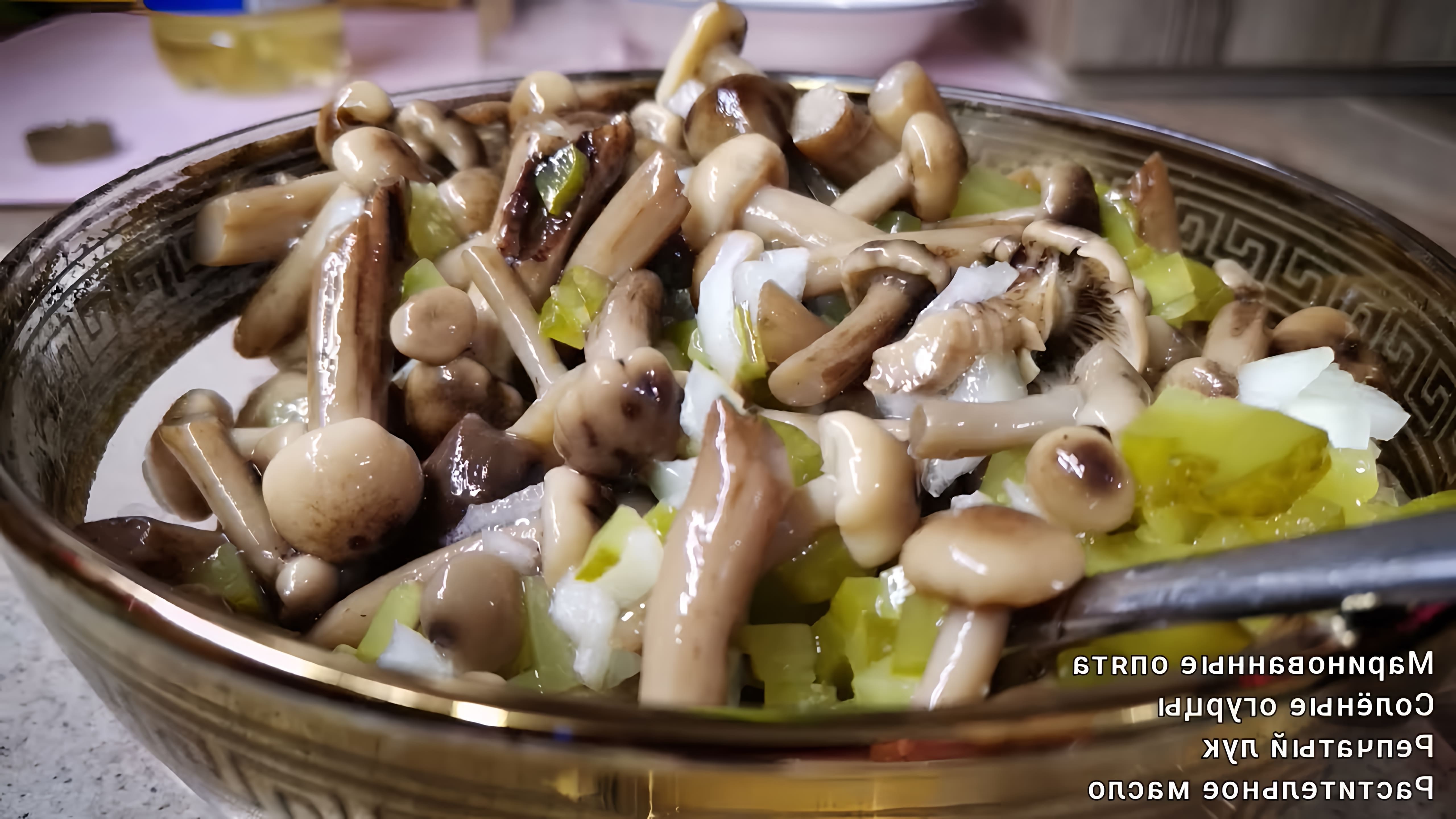 Салат закуска из маринованных грибов и солёных огурцов - это быстрый и вкусный рецепт, который можно приготовить за несколько минут