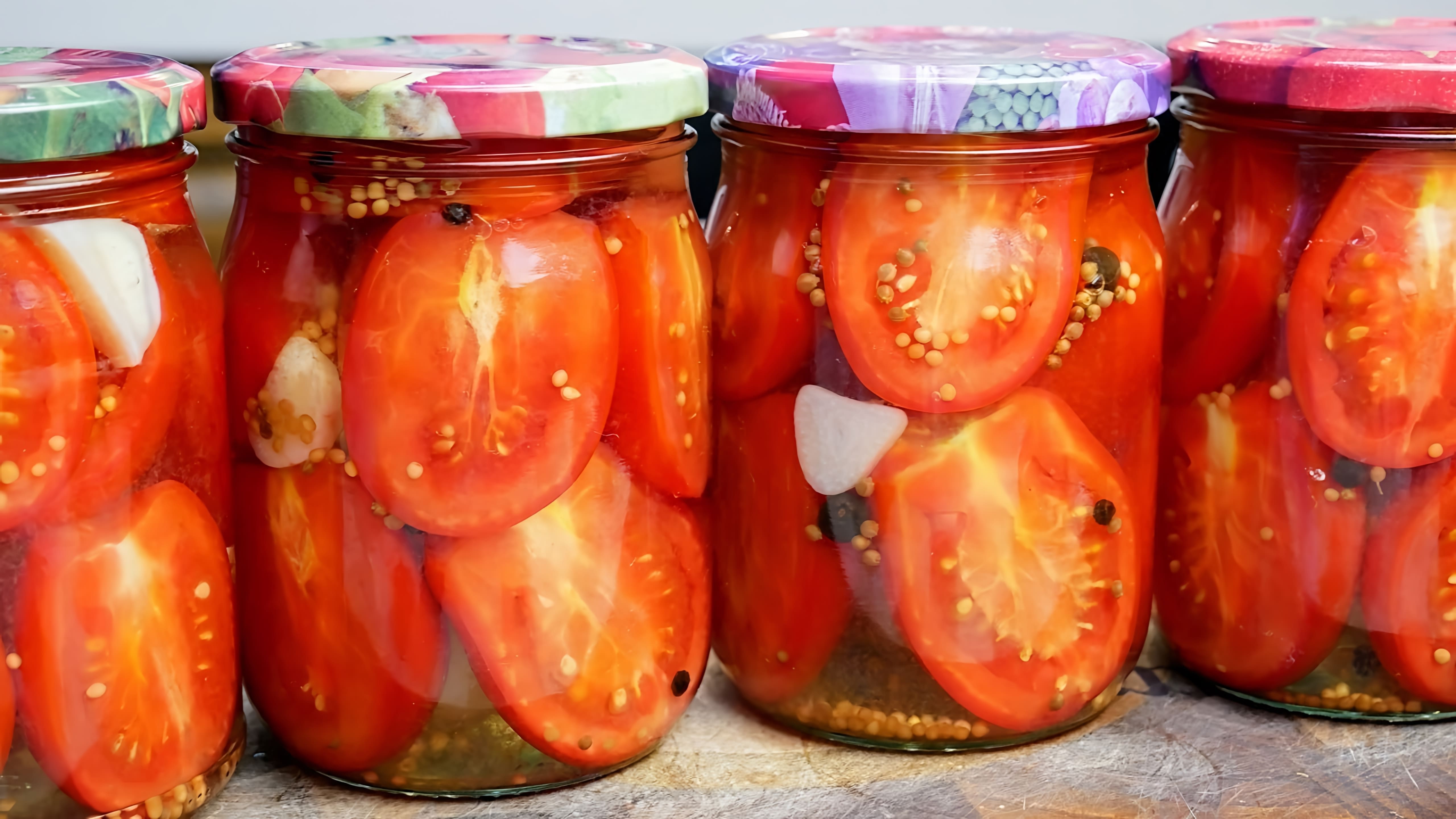 В этом видео демонстрируется процесс приготовления сладких помидоров на зиму