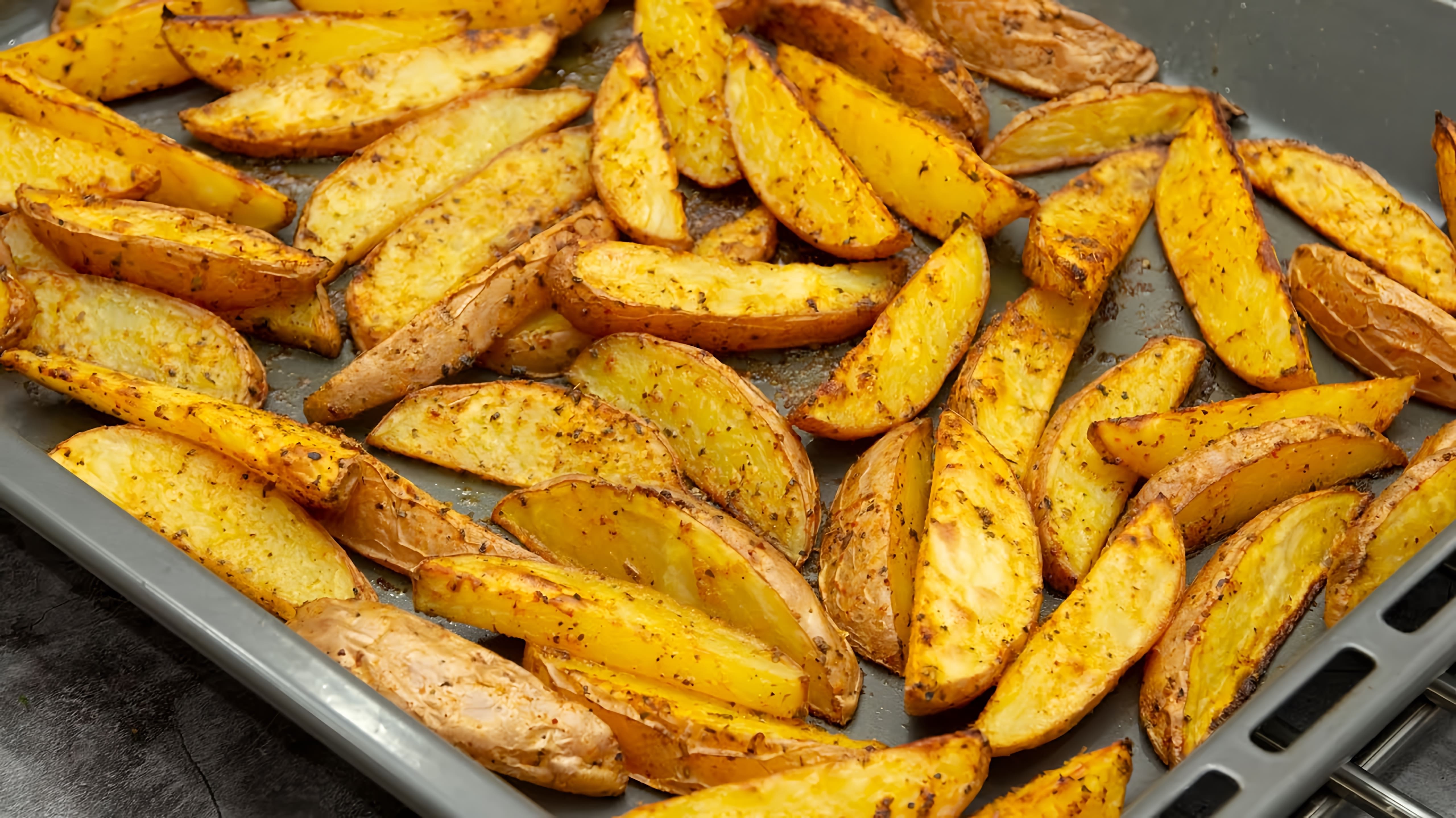В этом видео демонстрируется рецепт приготовления картофеля по-деревенски