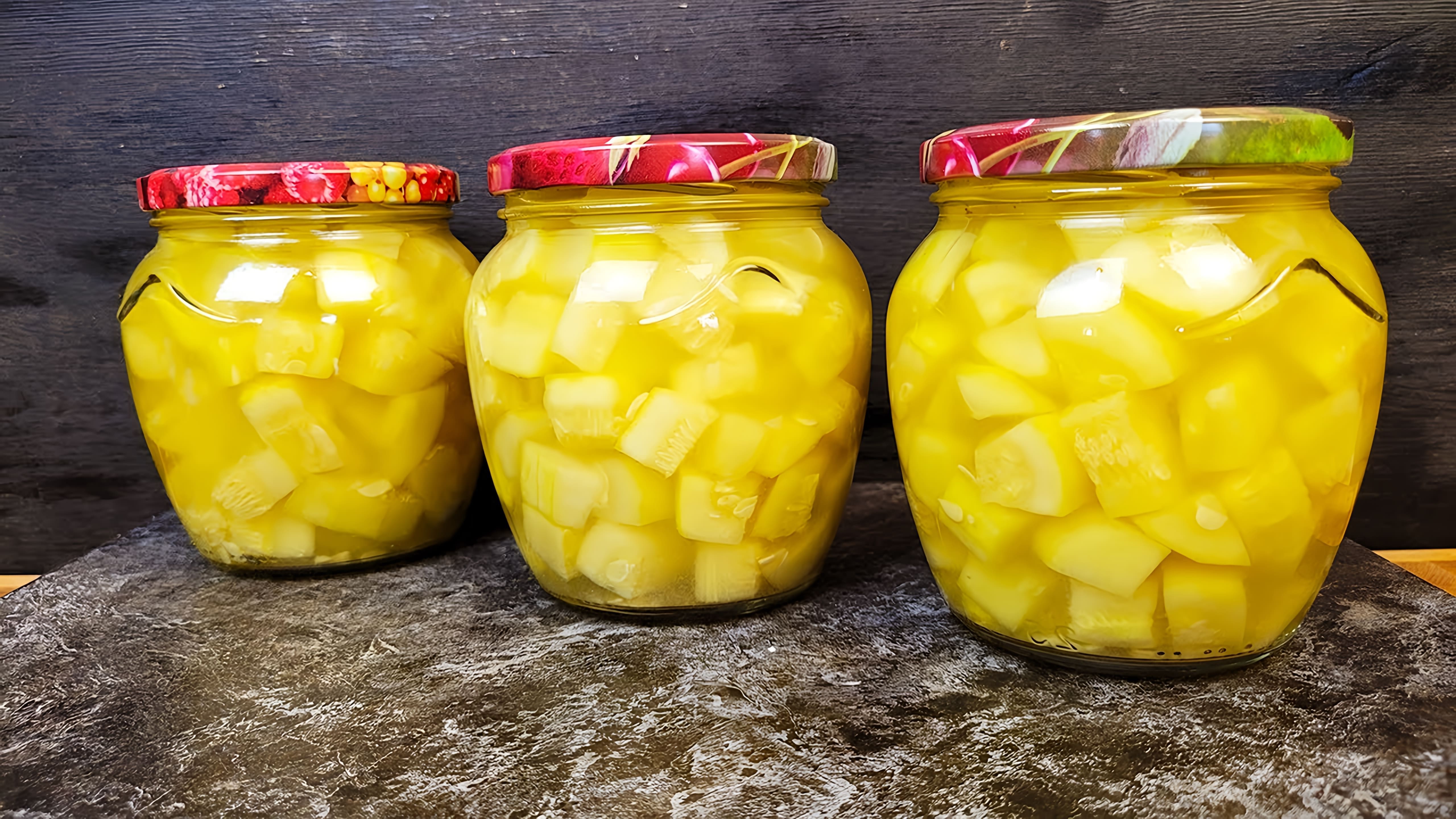 Видео как приготовить тропический консервированный продукт "ананасы" из цуккини на зиму