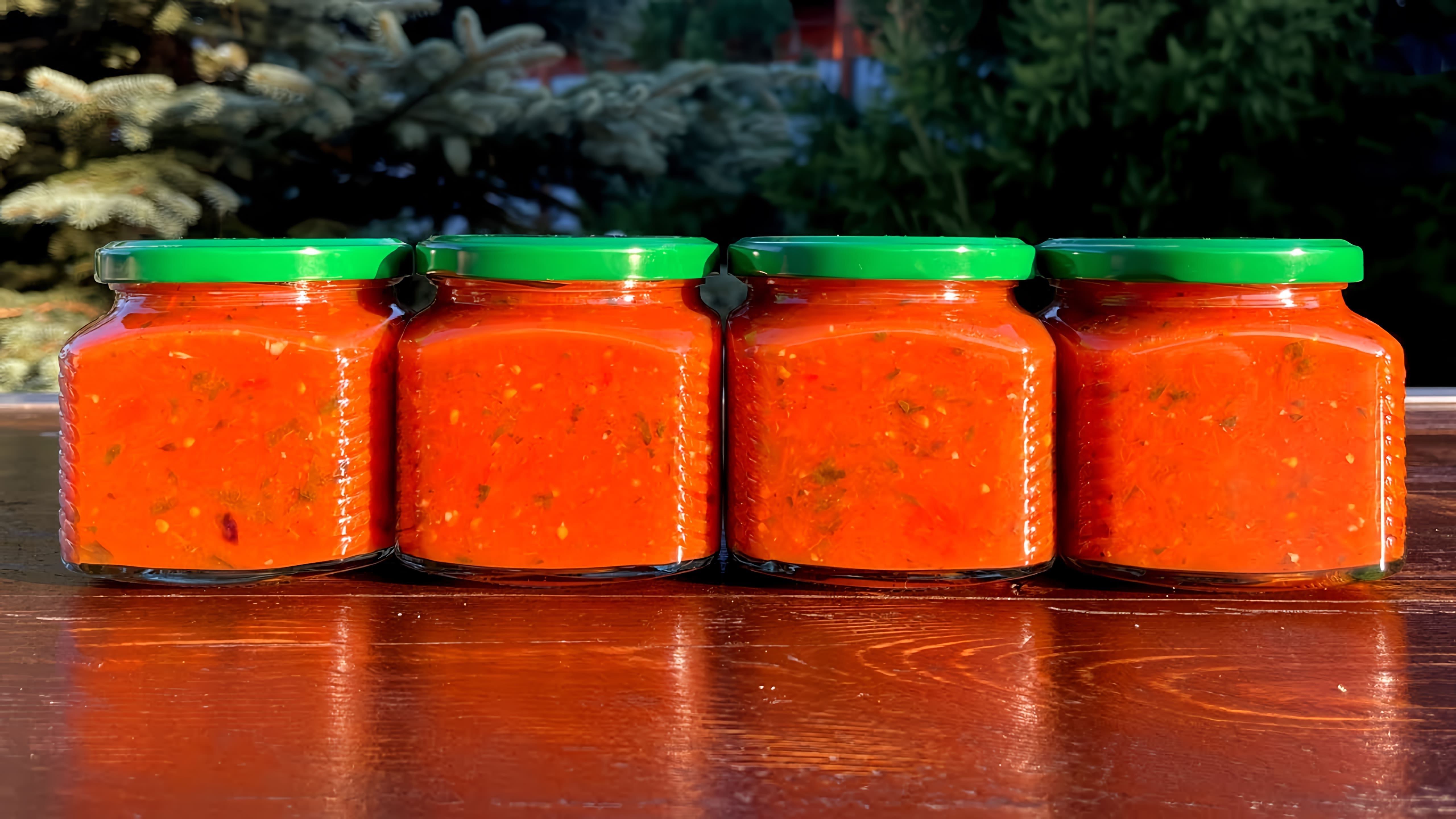 В данном видео демонстрируется процесс приготовления томатного соуса на зиму с базиликом