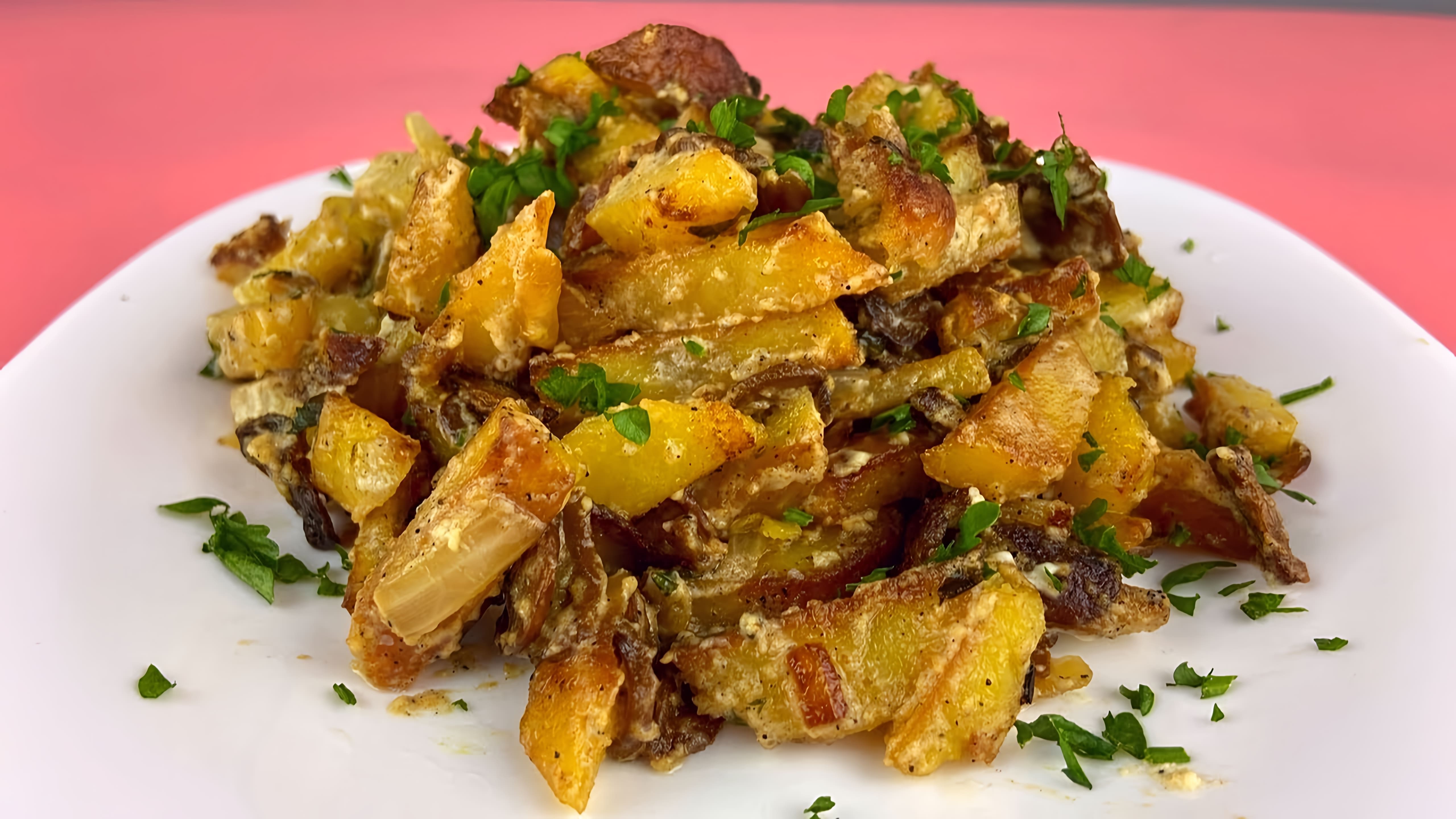 В этом видео демонстрируется рецепт приготовления жареной картошки с грибами и сметаной