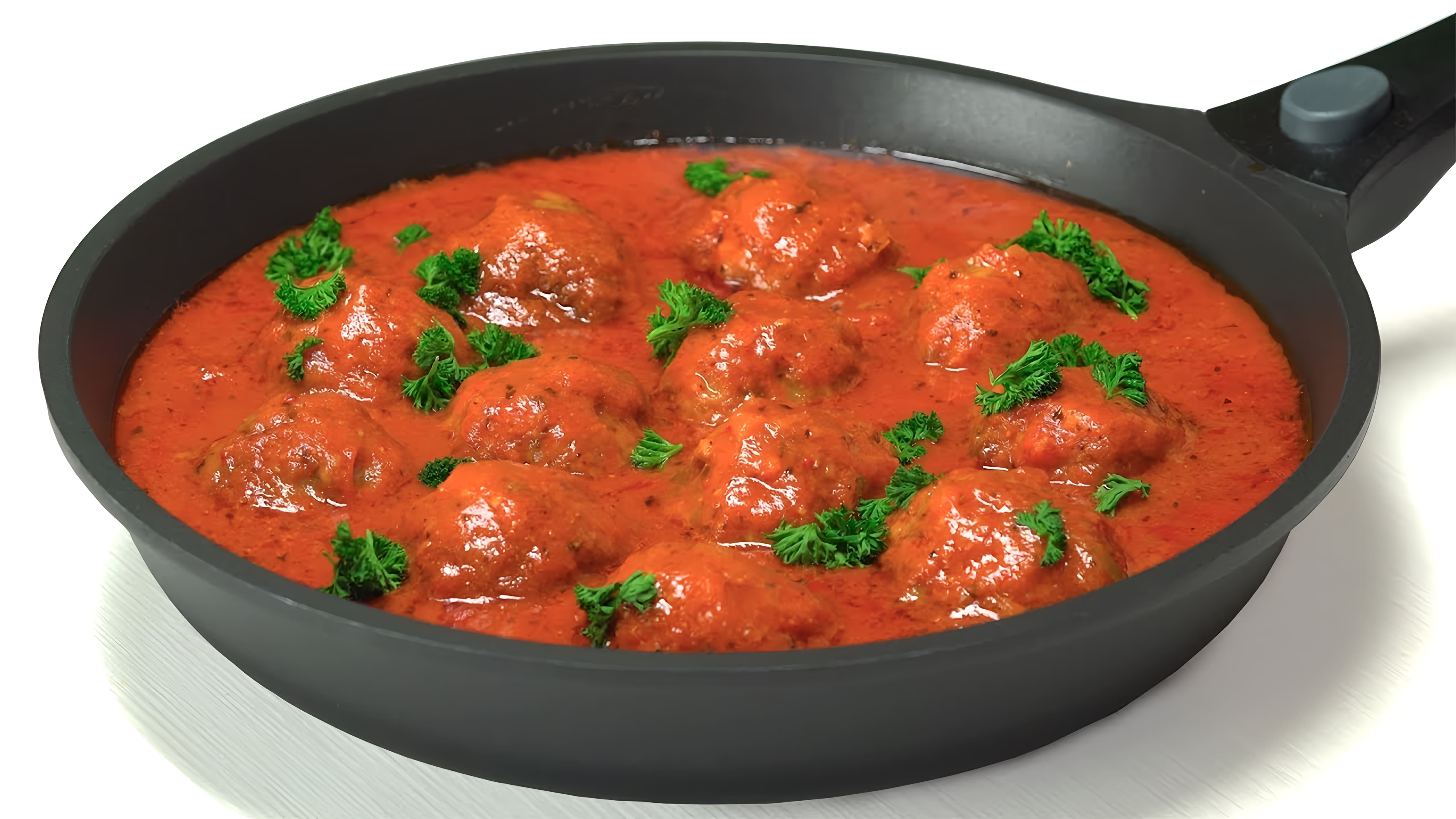 В данном видео демонстрируется рецепт приготовления тефтелей в томатном соусе