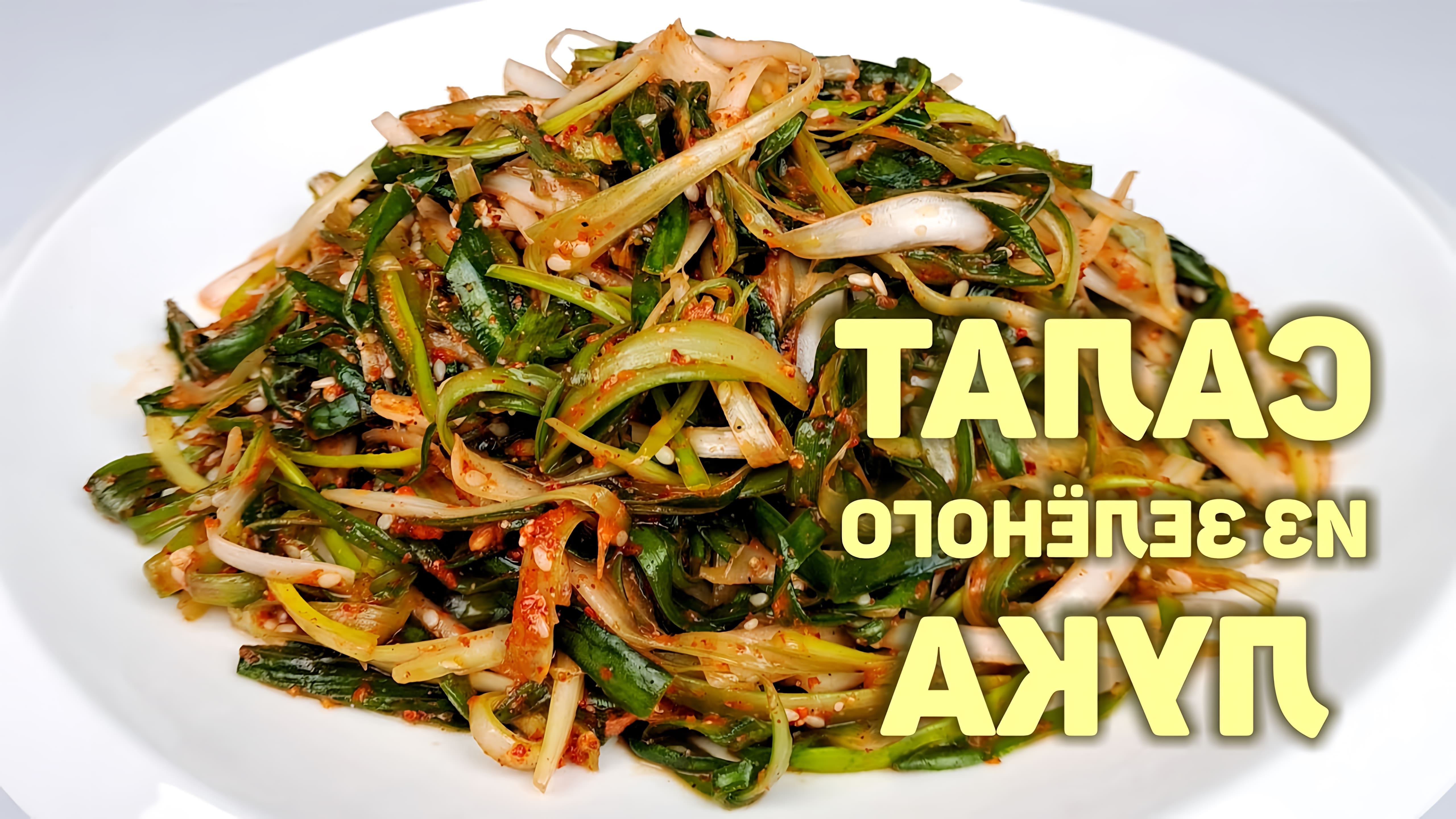 В этом видео демонстрируется процесс приготовления салата из зеленого лука по корейскому рецепту