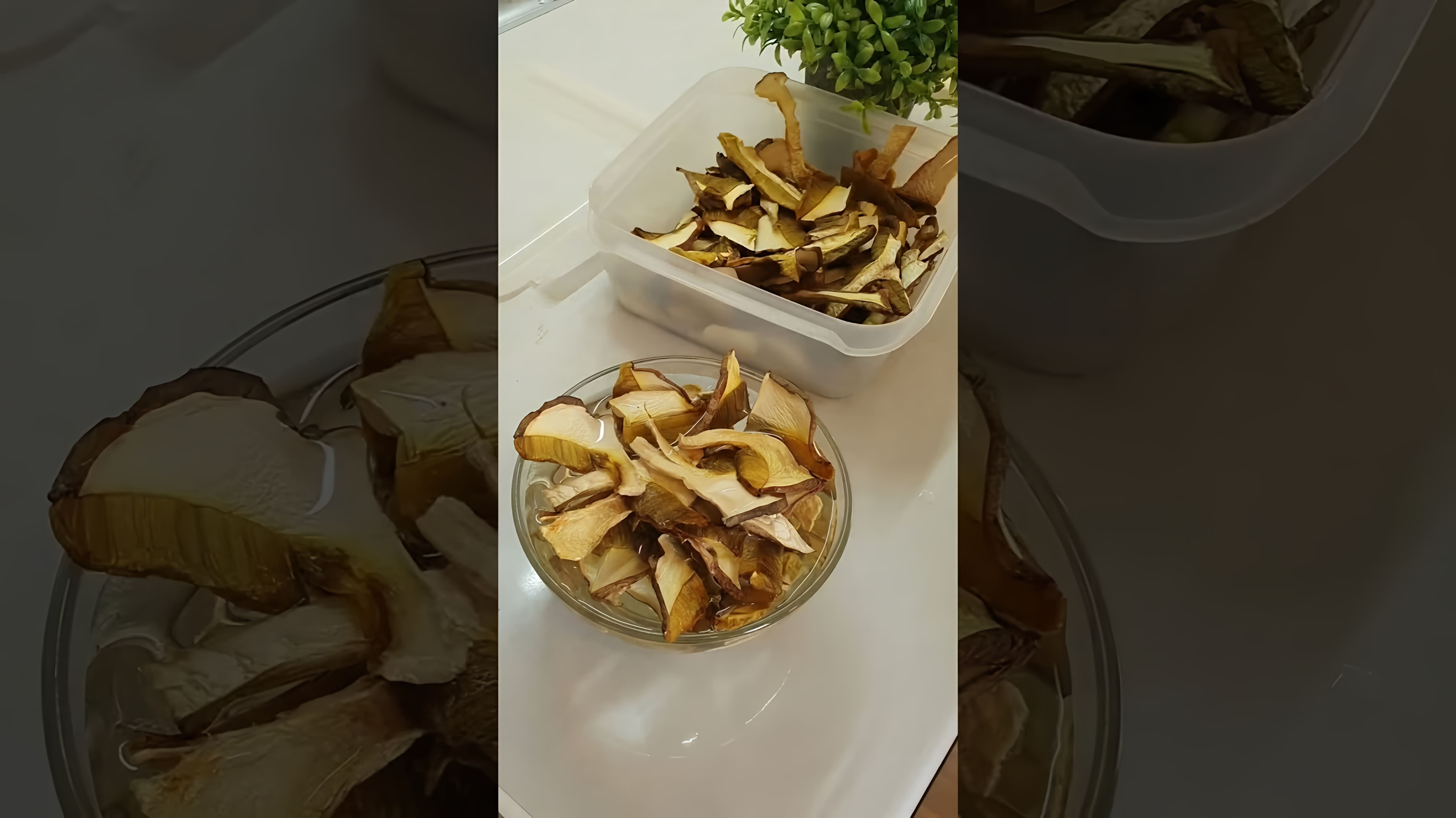 В этом видео демонстрируется процесс приготовления супа с белыми сушеными грибами