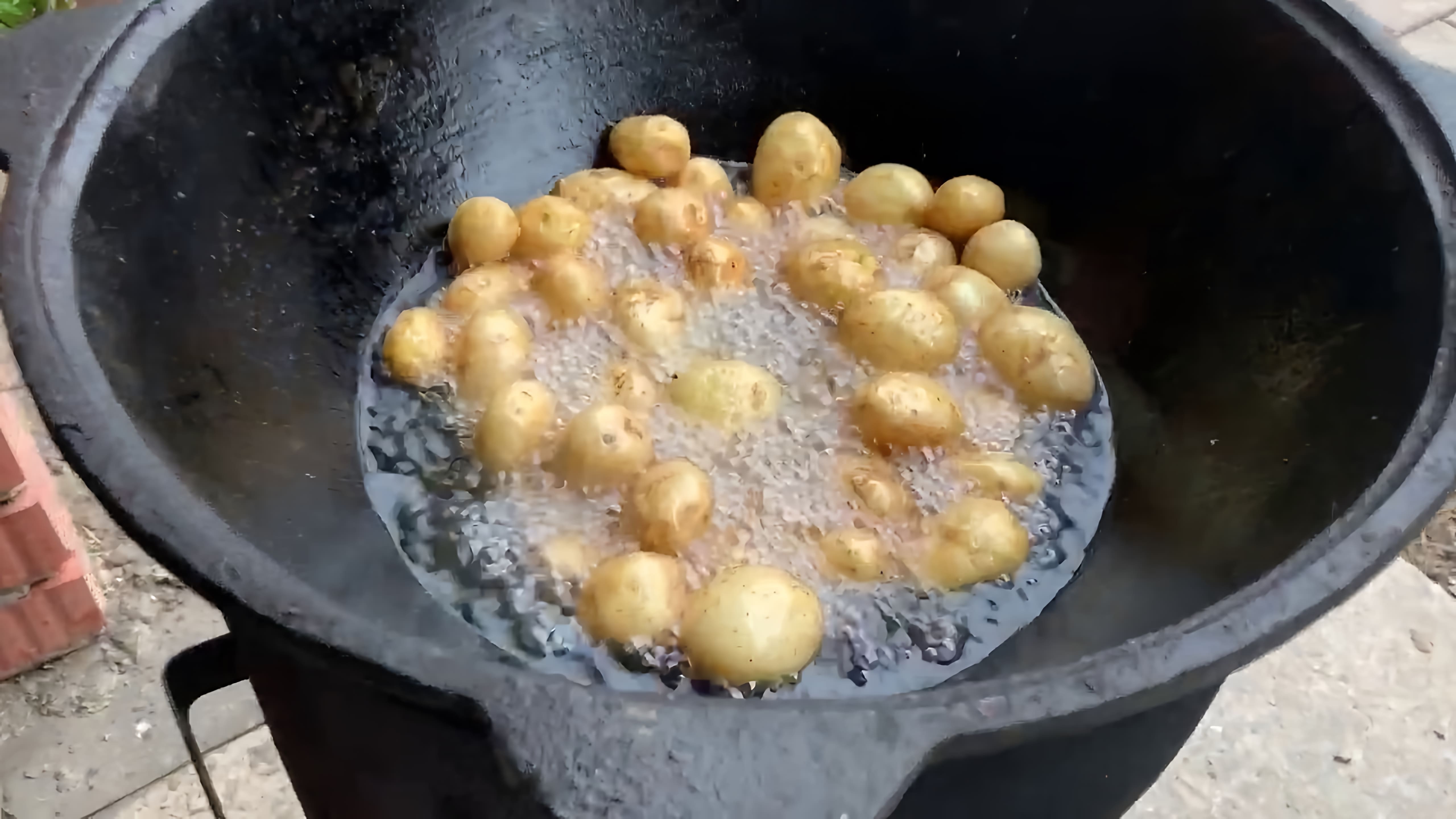 В этом видео демонстрируется процесс приготовления казан-кебаба из курицы и молодого картофеля