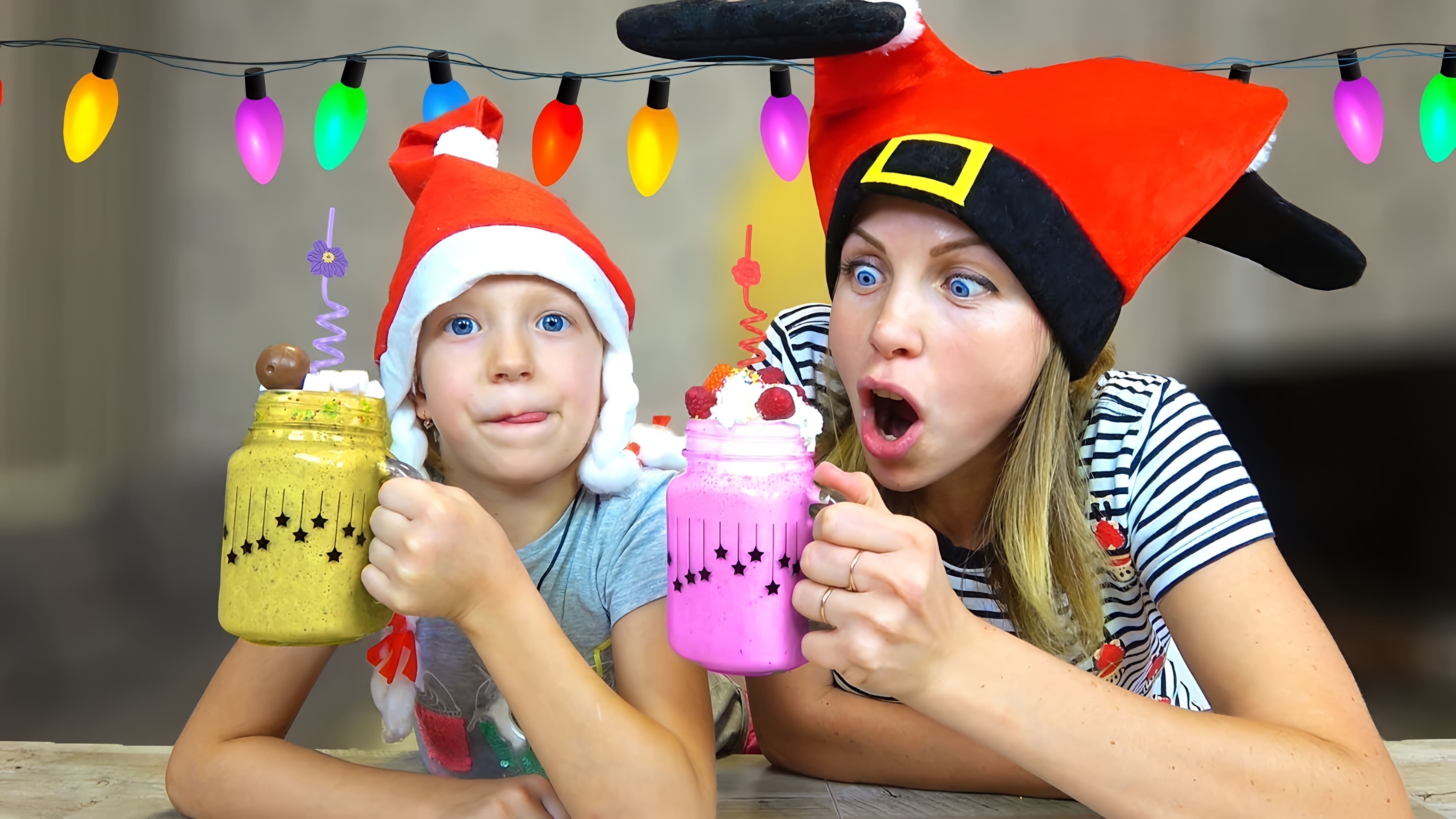 В этом видео Family Box представляет новогодний коктейль-челлендж, где участники должны угадать, какой из трех коктейлей (ванильный, шоколадный или клубничный) загадал другой участник