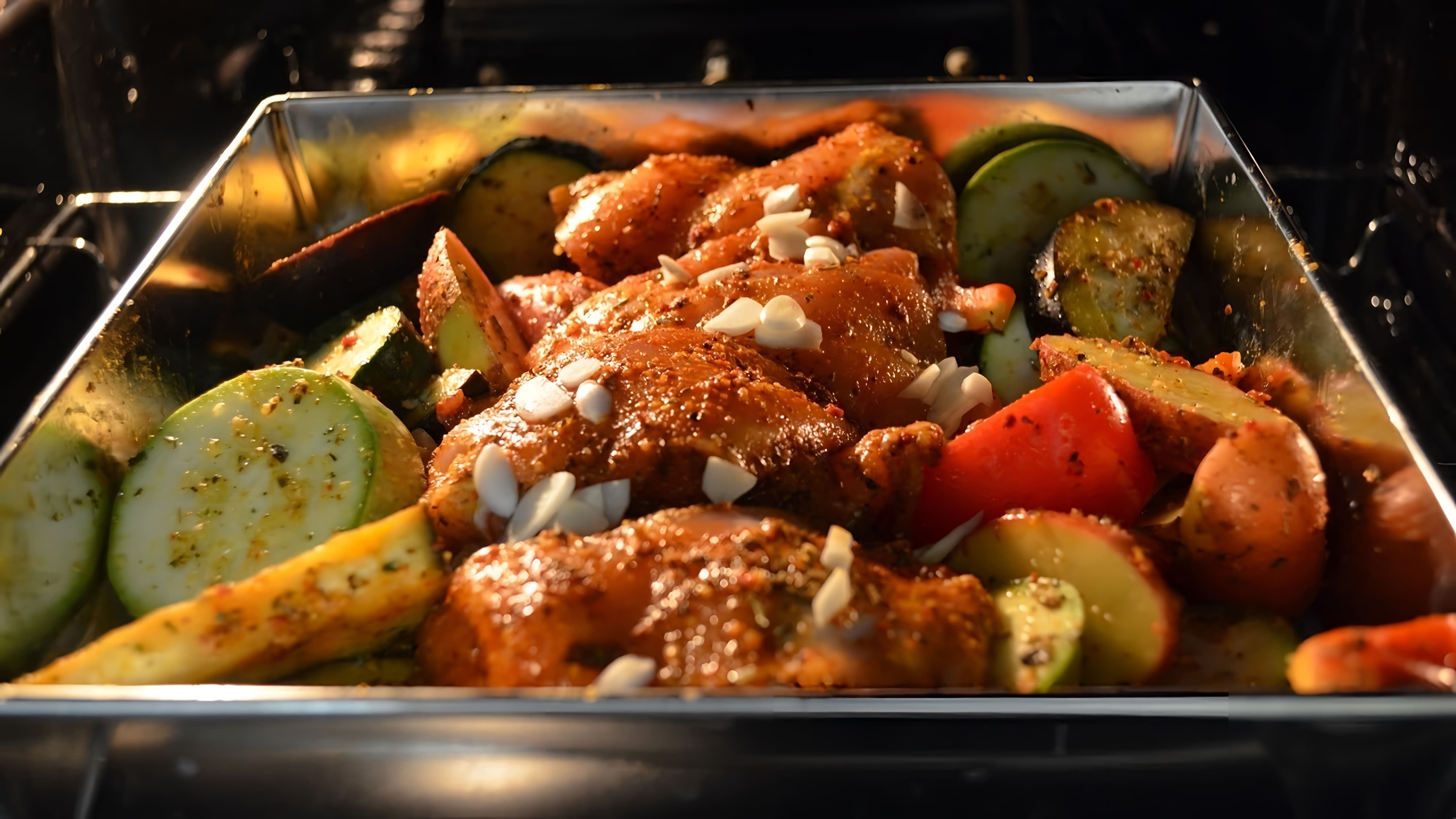 В этом видео-ролике вы увидите, как приготовить вкусные куриные бедра с овощами в духовке