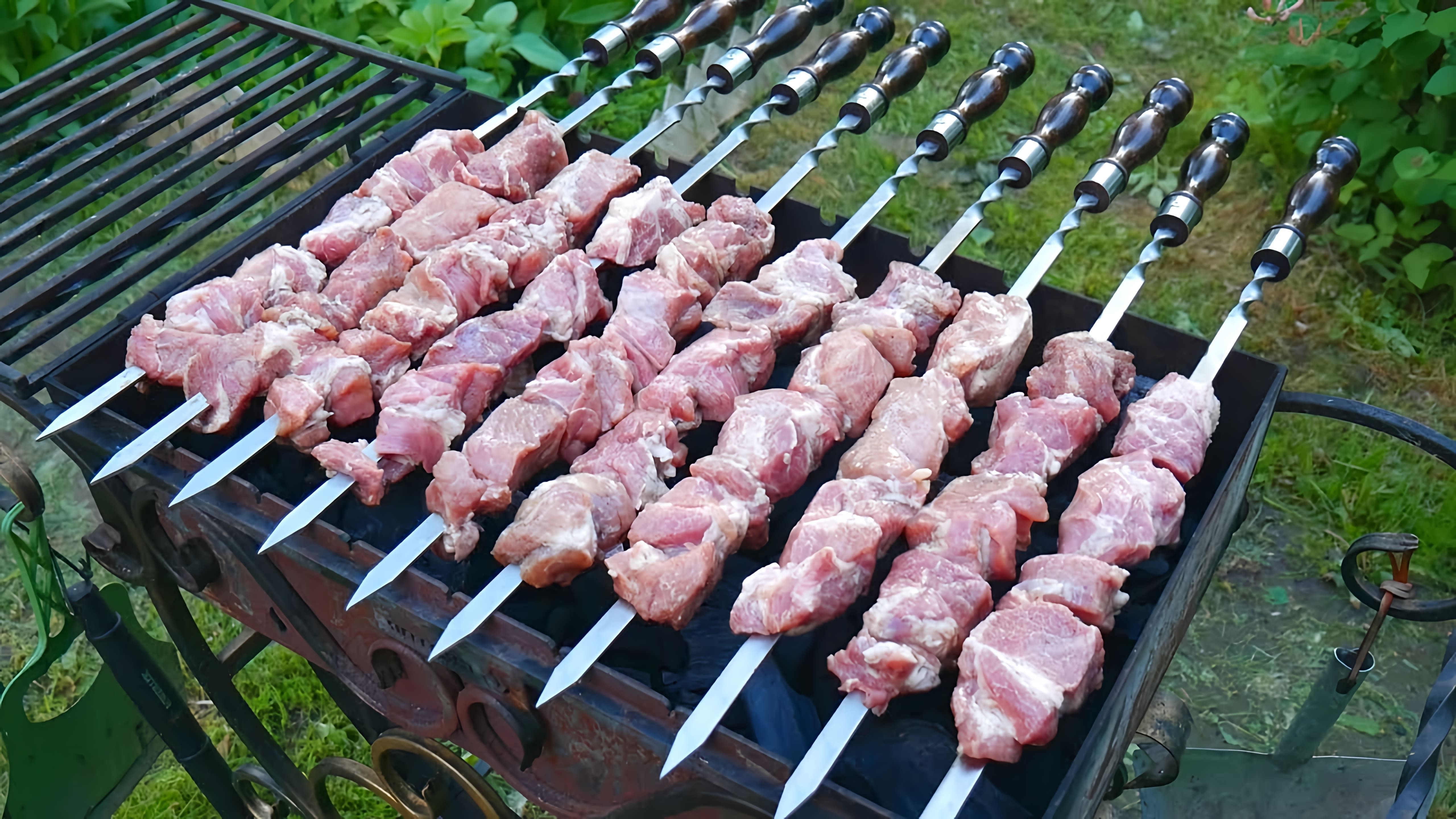 В этом видео демонстрируется рецепт приготовления идеального шашлыка из свиной шеи с летним маринадом